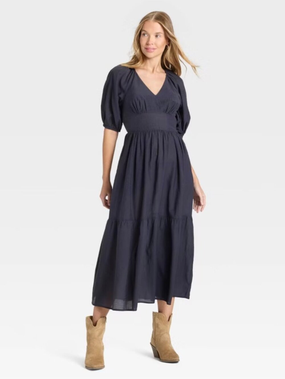 NWT Universal Thread Women's Puff Elbow Sleeve Maxi A-Line Small Dress -